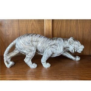 Tiger Statue Silver Home Decor 14”